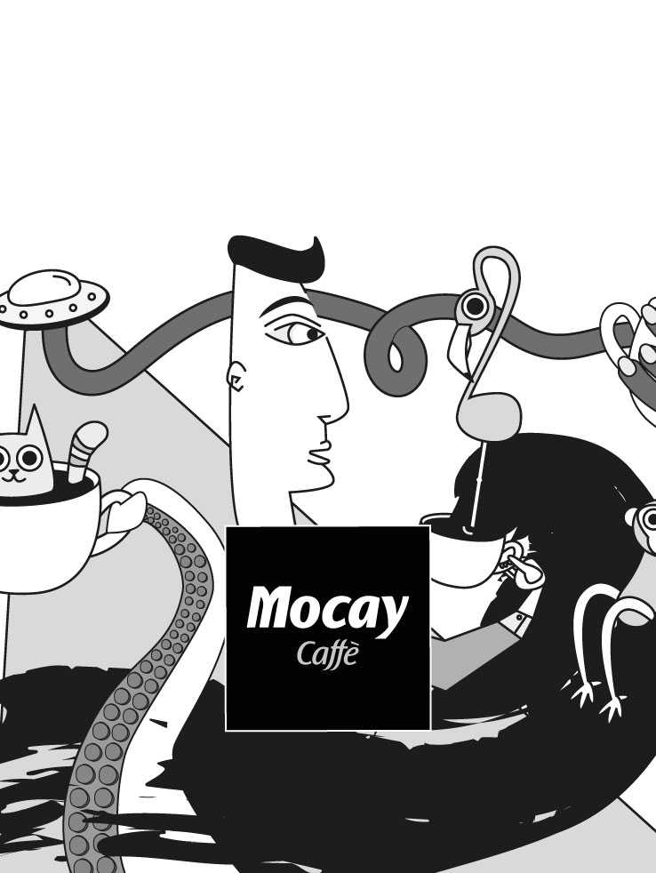 ilustración junto a la marca de café mocay que se aplicó en el diseño del vaso